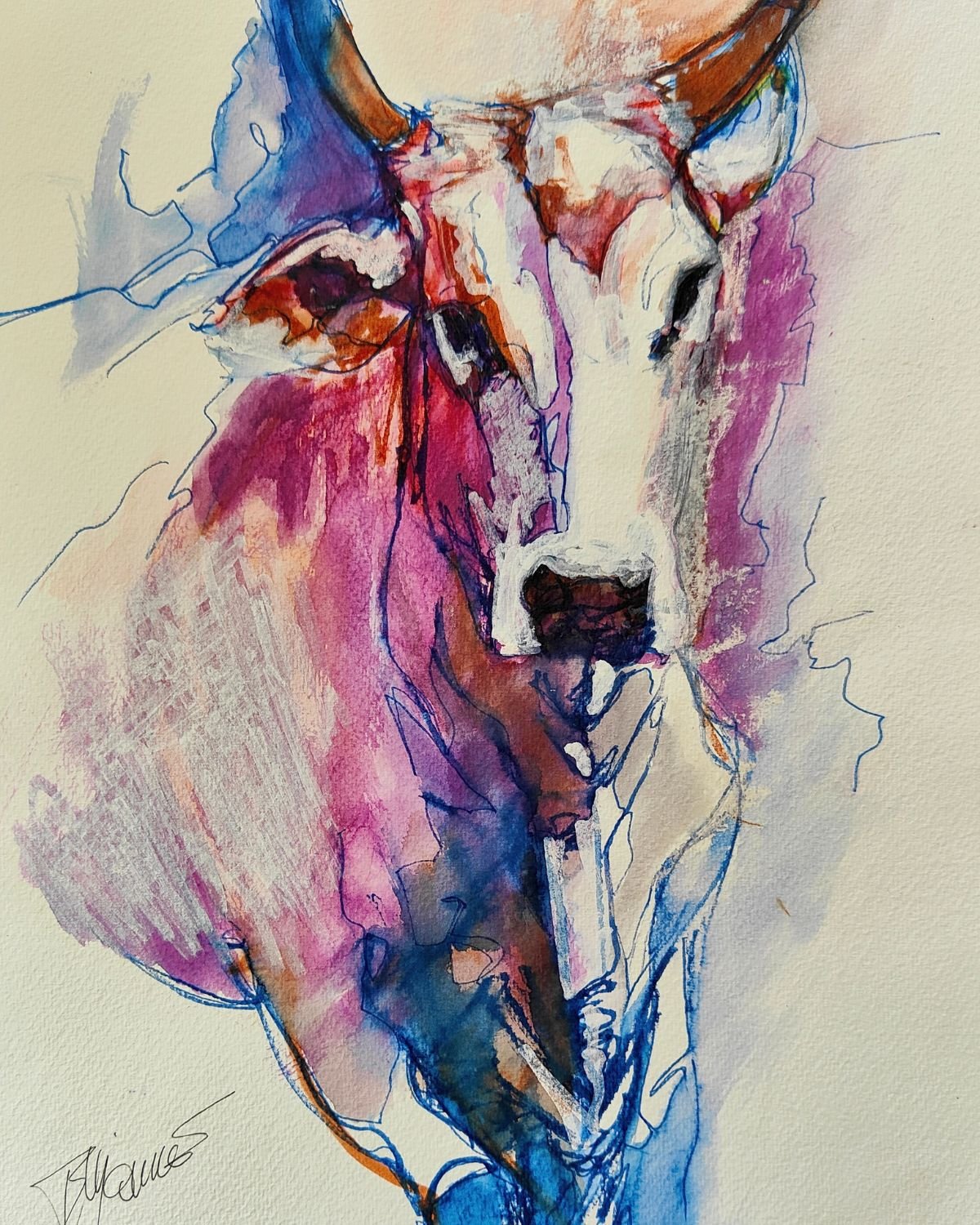 Peinture de vache par Ely’Ondre, technique mixte sur papier