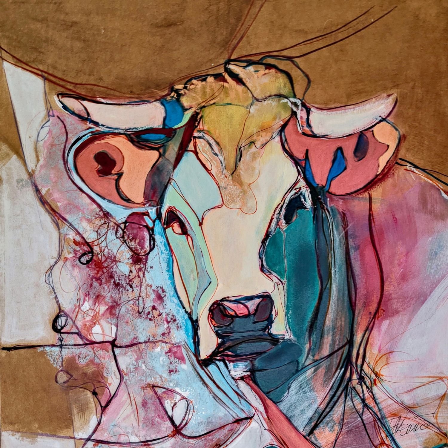 Peinture de vache par Ely’Ondre, technique mixte sur carton