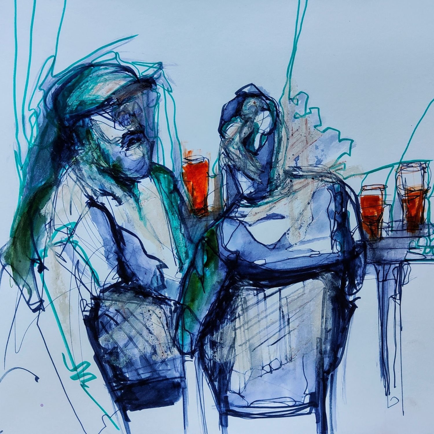Œuvre « Conversation » d’Ely’Ondre, sur le thème de l’ambiance de bar